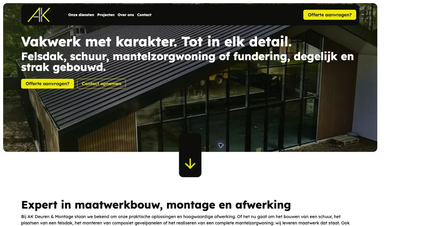 De echte AK Deuren en Montage-website op desktop en mobiel