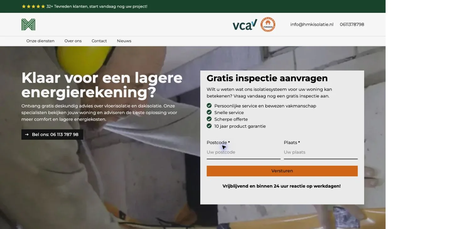 The actual HMK Isolatie website on desktop and mobile