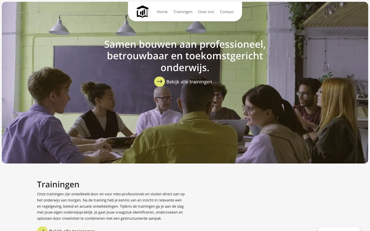 The actual Onderwijs in Business website with training for vocational education professionals on desktop and mobile
