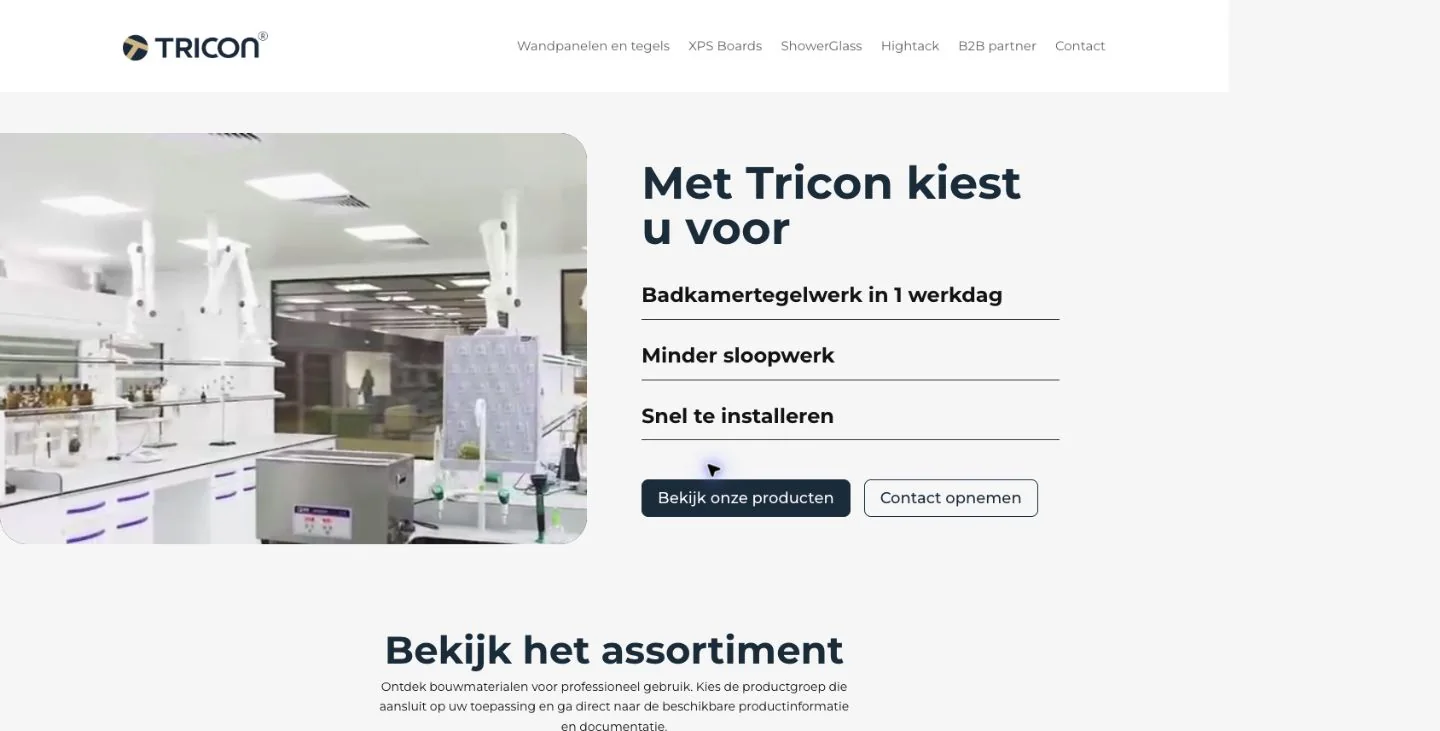 De echte Tricon-website op desktop en mobiel