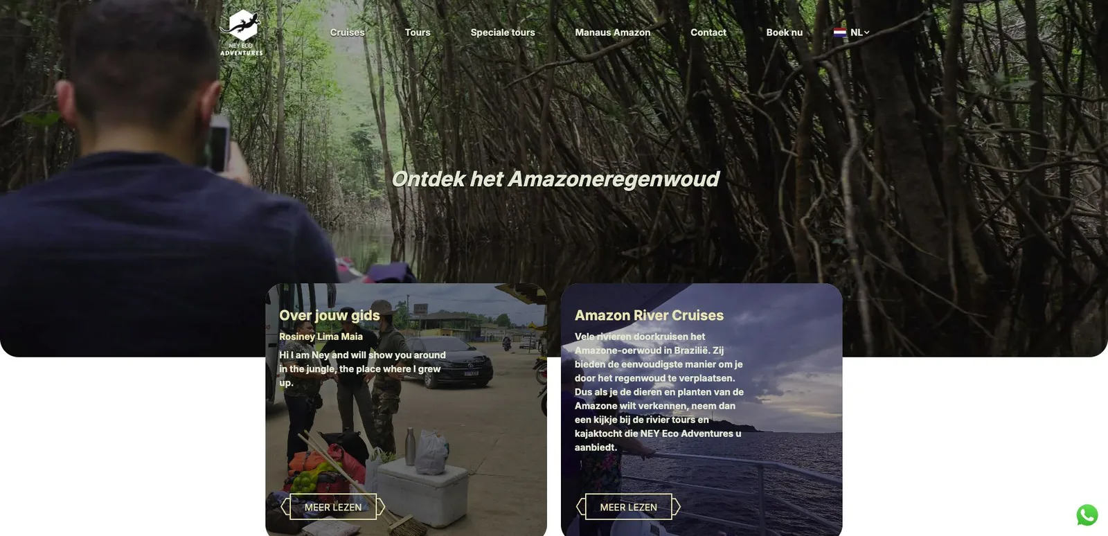 Nederlandstalige homepage van Amazon Tour Manaus met Amazonebeelden, tours en Boek nu