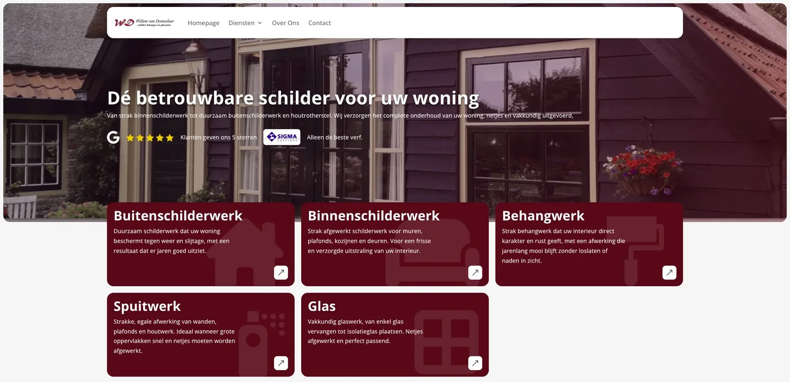 Homepage van Van Domselaar Schilders met woningbeeld en schilderdiensten