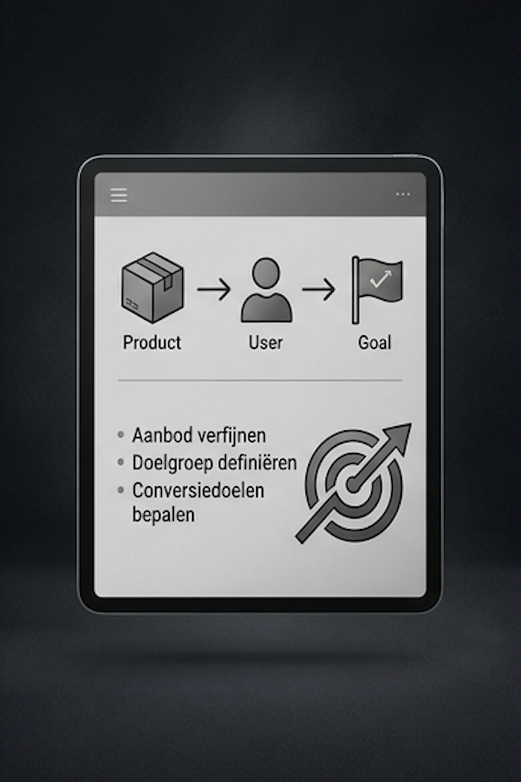 Tabletvisual die aanbod, gebruiker en conversiedoel verbindt